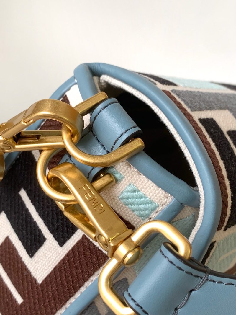 Fendi Baguette Sky Blue and Multicolour Canvas Bag 27 with FF Embroidery Ghw