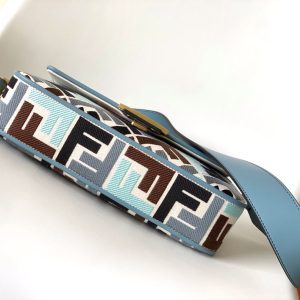 Fendi Baguette Sky Blue and Multicolour Canvas Bag 27 with FF Embroidery Ghw