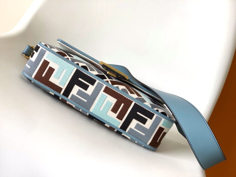 Fendi Baguette Sky Blue and Multicolour Canvas Bag 27 with FF Embroidery Ghw
