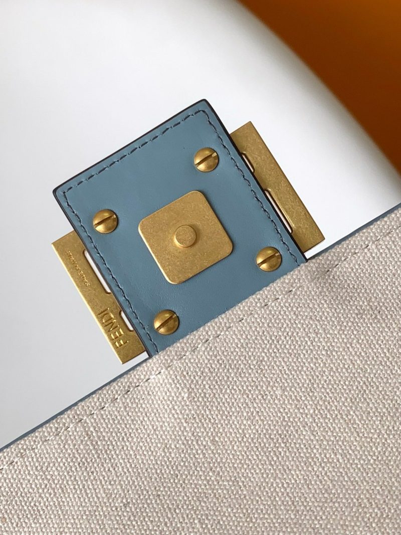 Fendi Baguette Sky Blue and Multicolour Canvas Bag 27 with FF Embroidery Ghw