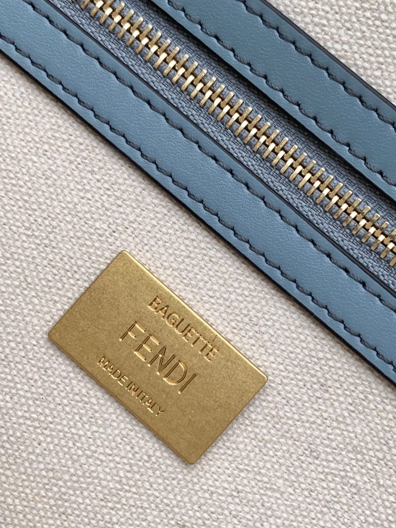 Fendi Baguette Sky Blue and Multicolour Canvas Bag 27 with FF Embroidery Ghw