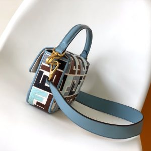 Fendi Baguette Sky Blue and Multicolour Canvas Bag 27 with FF Embroidery Ghw