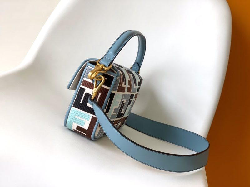 Fendi Baguette Sky Blue and Multicolour Canvas Bag 27 with FF Embroidery Ghw