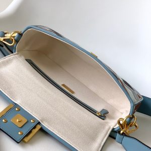 Fendi Baguette Sky Blue and Multicolour Canvas Bag 27 with FF Embroidery Ghw