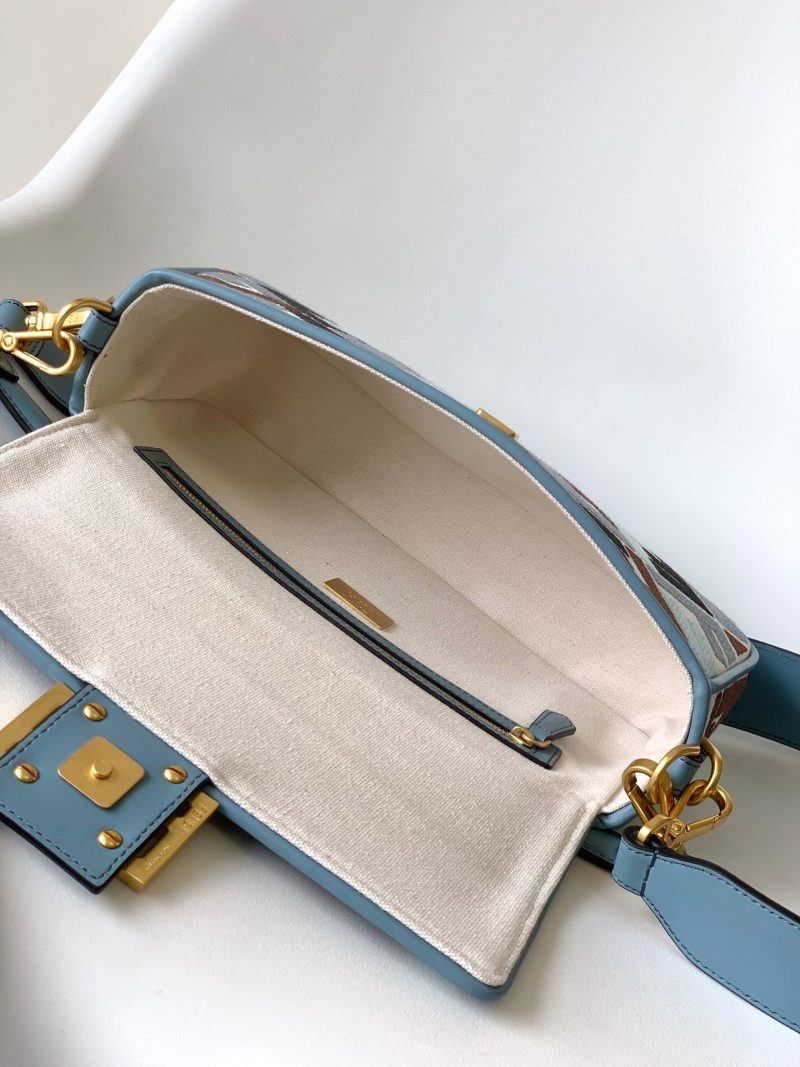 Fendi Baguette Sky Blue and Multicolour Canvas Bag 27 with FF Embroidery Ghw