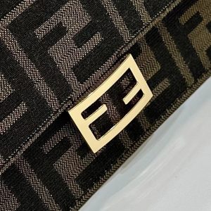 BAGUETTE CHAIN MIDI 21 IN BROWN MIX BLACK MONOGRAM JACQUARD FABRIC BAG