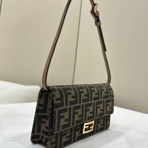 BAGUETTE CHAIN MIDI 21 IN BROWN MIX BLACK MONOGRAM JACQUARD FABRIC BAG