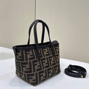 MINI ROLL BAG 15 BLACK MIX BROWN FF JACQUARD FABRIC