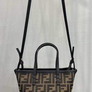 MINI ROLL BAG 15 BLACK MIX BROWN FF JACQUARD FABRIC