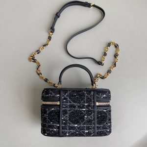 MINI CARO VANITY 16 BLACK TWEED AND LAMBSKIN