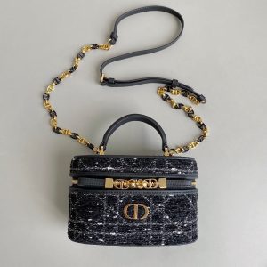 MINI CARO VANITY 16 BLACK TWEED AND LAMBSKIN