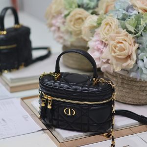 CARO 16 MINI VANITY CASE IN BLACK MACROCANNAGE LAMBSKIN