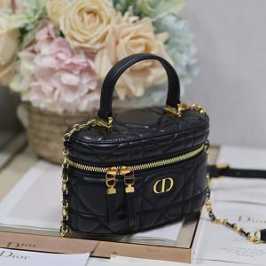 CARO 16 MINI VANITY CASE IN BLACK MACROCANNAGE LAMBSKIN