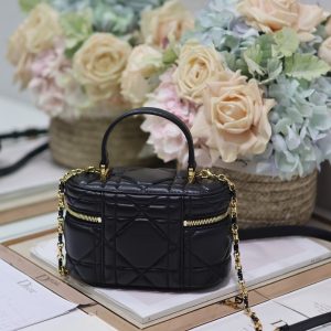 CARO 16 MINI VANITY CASE IN BLACK MACROCANNAGE LAMBSKIN