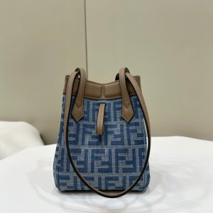FendiI ORIGAMI MINI 19 IN TRUE BLUE MONOGRAM DENIM WITH CALFSKIN STRAP
