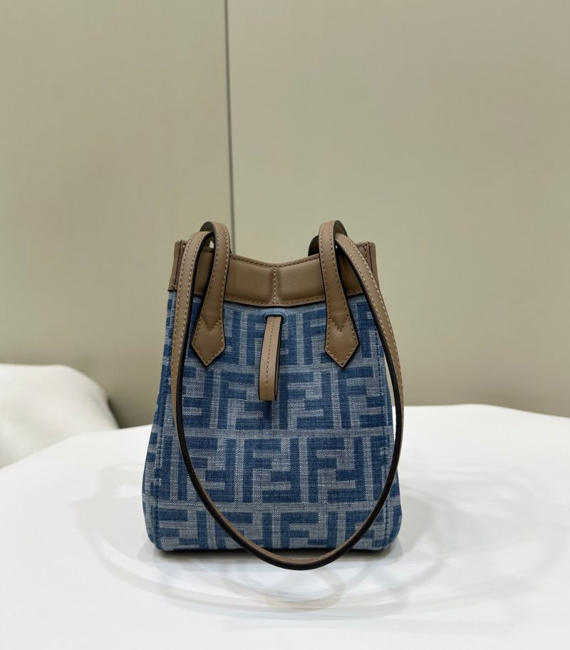 FendiI ORIGAMI MINI 19 IN TRUE BLUE MONOGRAM DENIM WITH CALFSKIN STRAP