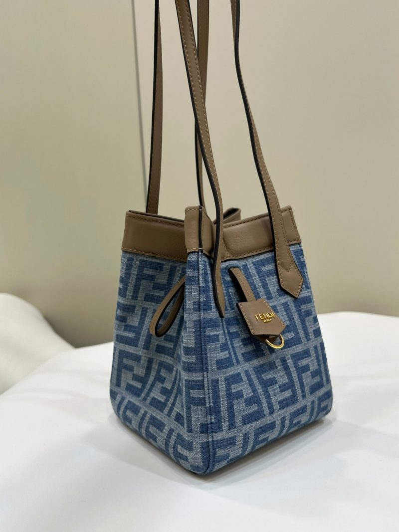 FendiI ORIGAMI MINI 19 IN TRUE BLUE MONOGRAM DENIM WITH CALFSKIN STRAP