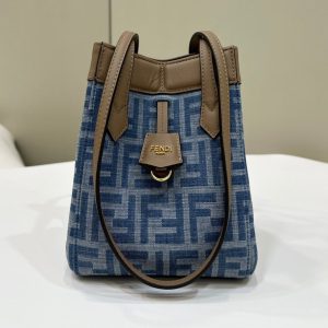 FendiI ORIGAMI MINI 19 IN TRUE BLUE MONOGRAM DENIM WITH CALFSKIN STRAP
