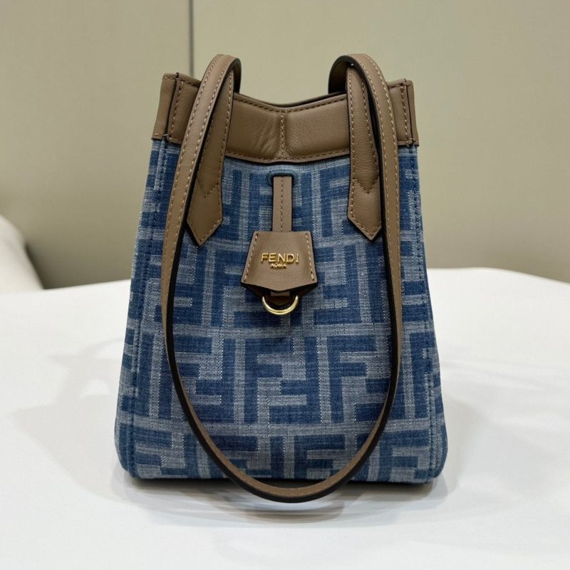 FendiI ORIGAMI MINI 19 IN TRUE BLUE MONOGRAM DENIM WITH CALFSKIN STRAP