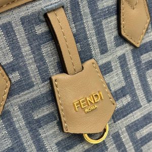 FendiI ORIGAMI MINI 19 IN TRUE BLUE MONOGRAM DENIM WITH CALFSKIN STRAP