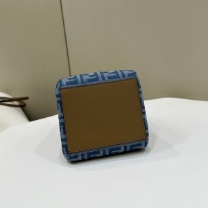 FendiI ORIGAMI MINI 19 IN TRUE BLUE MONOGRAM DENIM WITH CALFSKIN STRAP