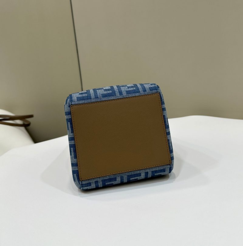 FendiI ORIGAMI MINI 19 IN TRUE BLUE MONOGRAM DENIM WITH CALFSKIN STRAP