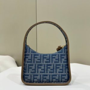 FendiI MEDIUM 27 BAG IN TRUE BLUE MONOGRAM DENIM GOLD HARDWARE
