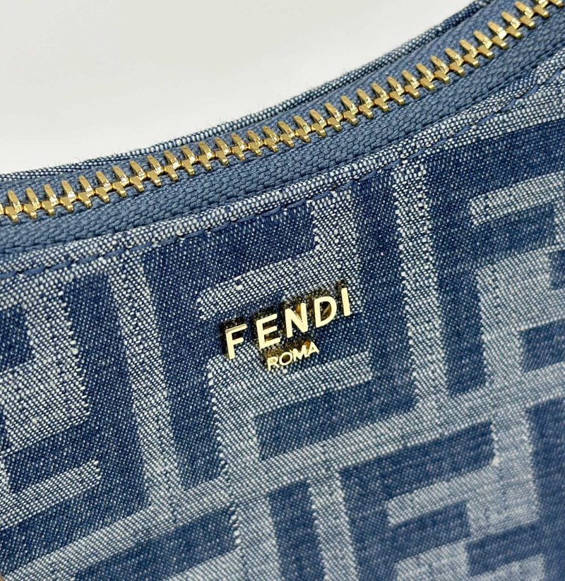 FendiI MEDIUM 27 BAG IN TRUE BLUE MONOGRAM DENIM GOLD HARDWARE
