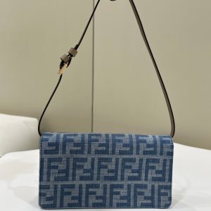 BAGUETTE MINI 21 BAG IN CERULEAN BLUE MONOGRAM DENIM WITH GOLD HARDWARE