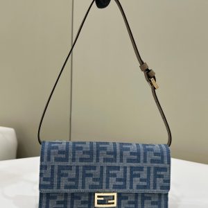 BAGUETTE MINI 21 BAG IN CERULEAN BLUE MONOGRAM DENIM WITH GOLD HARDWARE