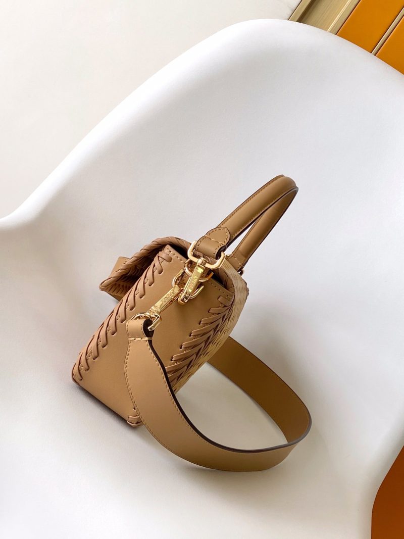 Fendi Baguette 27 Bag Brown Beige Sand interlaced leather Ghw