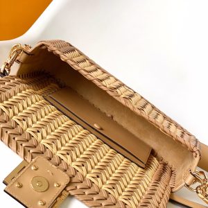 Fendi Baguette 27 Bag Brown Beige Sand interlaced leather Ghw