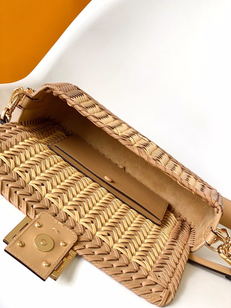 Fendi Baguette 27 Bag Brown Beige Sand interlaced leather Ghw