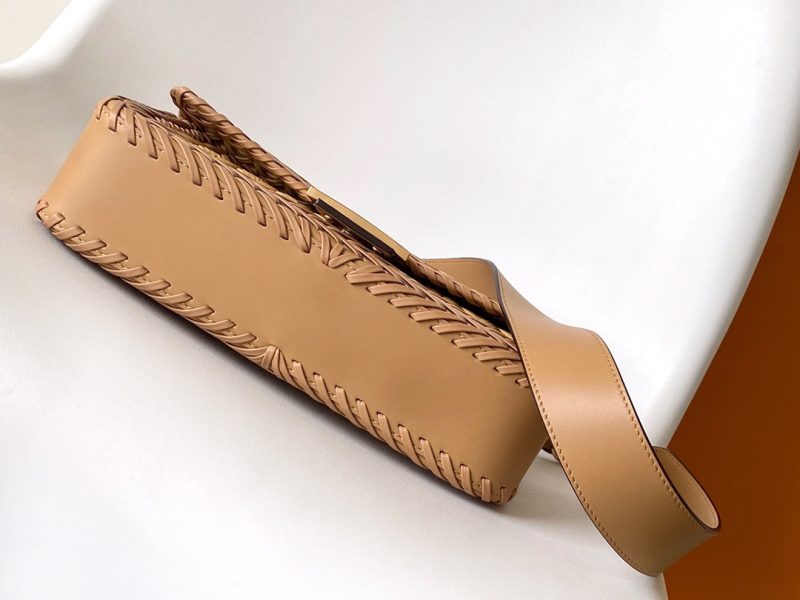 Fendi Baguette 27 Bag Brown Beige Sand interlaced leather Ghw