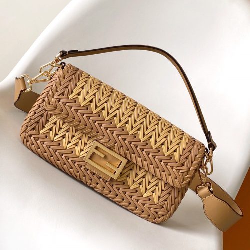 20240612_i1718166406_7274_0_jpg_ceb259ea-f012-4217-8611-f2126dc8695a Fendi Baguette 27 Bag Brown Beige Sand interlaced leather Ghw