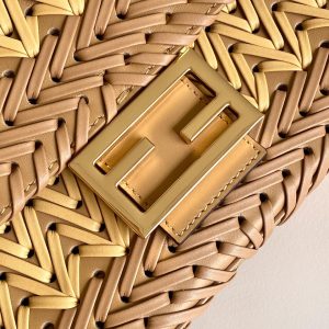 Fendi Baguette 27 Bag Brown Beige Sand interlaced leather Ghw