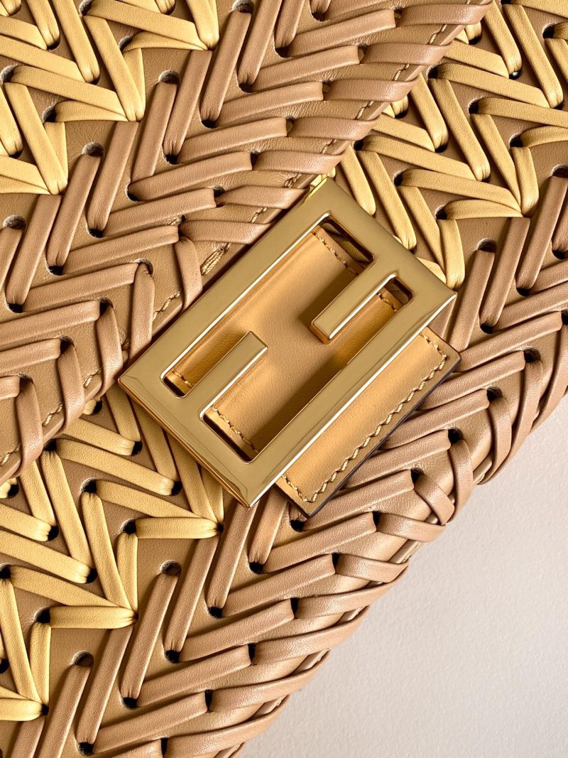 Fendi Baguette 27 Bag Brown Beige Sand interlaced leather Ghw