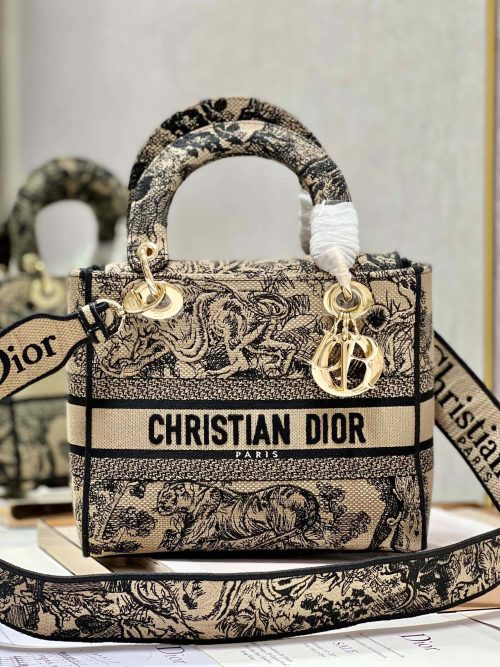 CD Apricot Tiger 24 Lady Dior Bag Canvas 336718