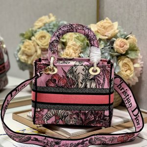 CD Elephant Pink 24 Lady Dior Bag Canvas 336676