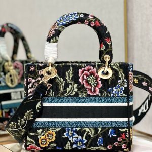 CD Flower Black Lady Dior Bag Canvas 336670