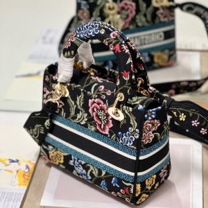 CD Flower Black Lady Dior Bag Canvas 336670
