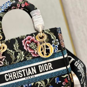 CD Flower Black Lady Dior Bag Canvas 336670