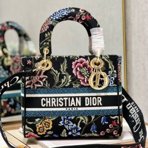 CD Flower Black Lady Dior Bag Canvas 336670