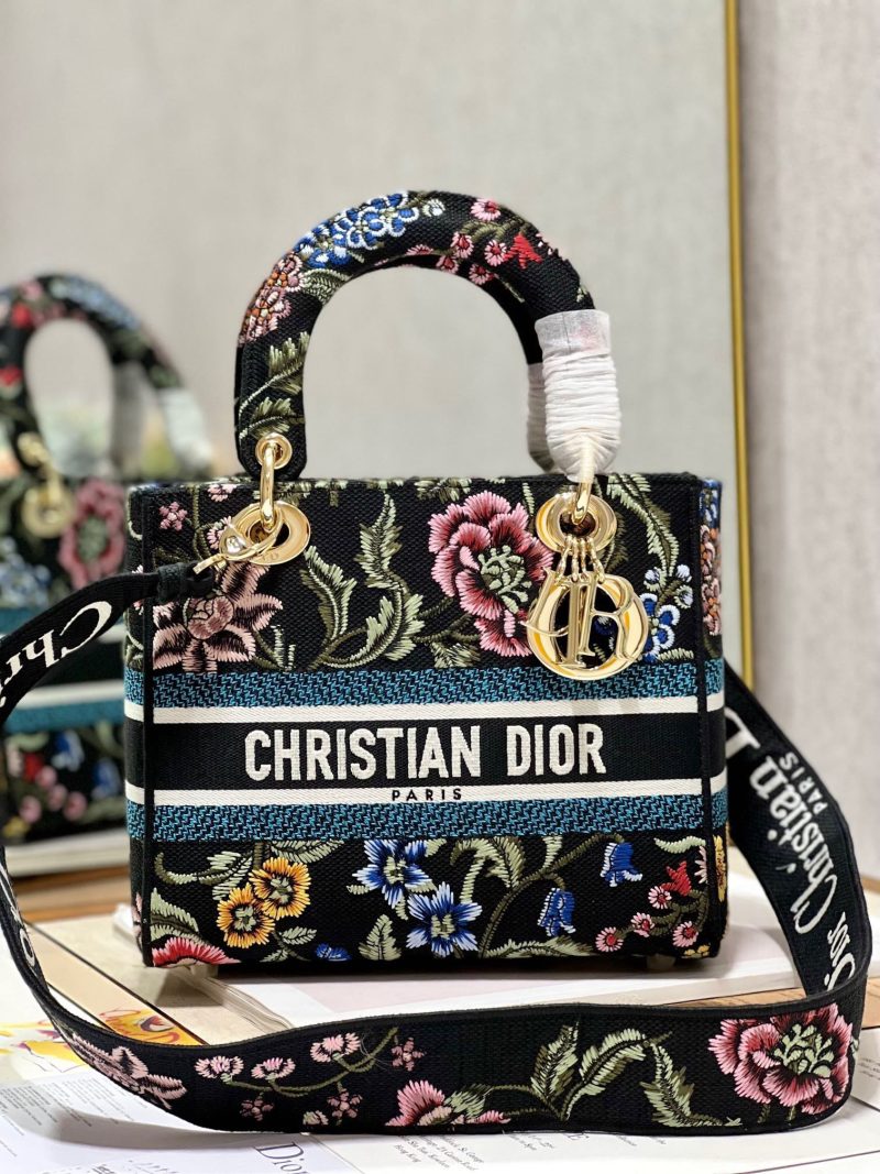 CD Flower Black Lady Dior Bag Canvas 336670