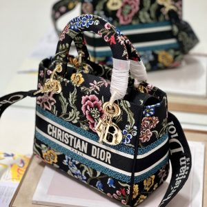 CD Flower Black Lady Dior Bag Canvas 336670