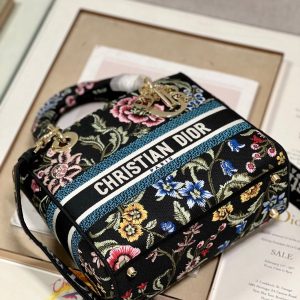 CD Flower Black Lady Dior Bag Canvas 336670