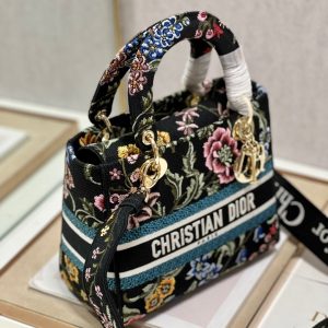 CD Flower Black Lady Dior Bag Canvas 336670