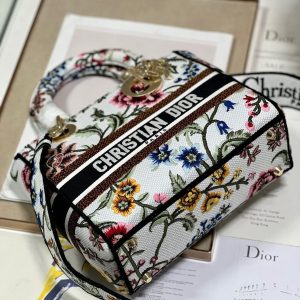 CD Floral White Lady Dior Bag Canvas 336682