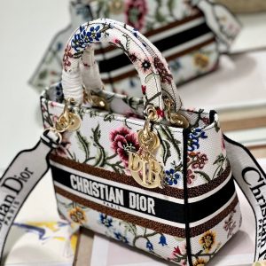 CD Floral White Lady Dior Bag Canvas 336682