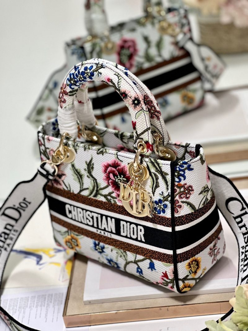 CD Floral White Lady Dior Bag Canvas 336682